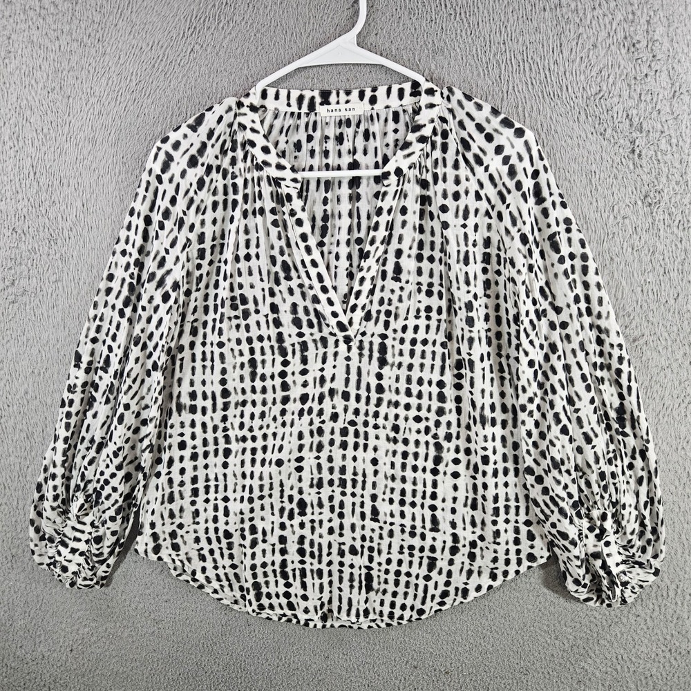Hana San Womens Abstract Dot‎ Print V-Neck Balloon Sleeve Blouse Size 34